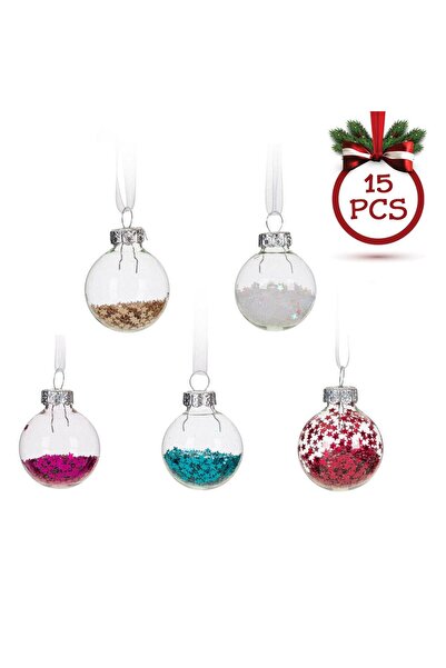 OEM Set Globuri de Craciun Transparente din Sticla cu Confeti Colorat Stele i...