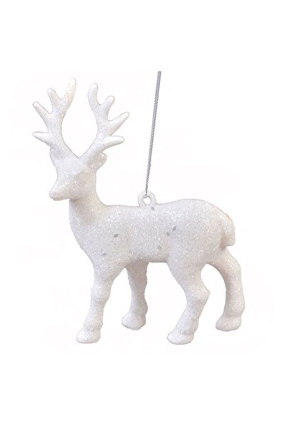 OEM Χριστουγεννιάτικο στολίδι δέντρου Ελάφι Λευκό με γκλίτερ 12,5 εκ.
