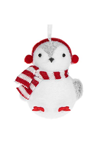 OEM Ornament Brad de Craciun din Spuma Pinguin Alb cu Fular Rosu cu Dungi & C...