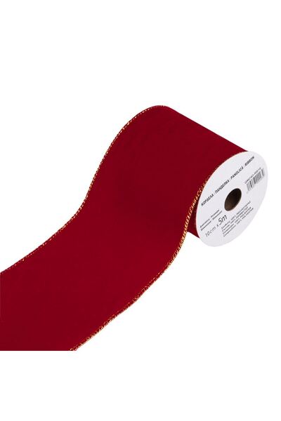 OEM Κορδέλα Διακοσμητική Χριστουγεννιάτικου Δέντρου Κόκκινη Χρυσή Βελούδο 5μx...