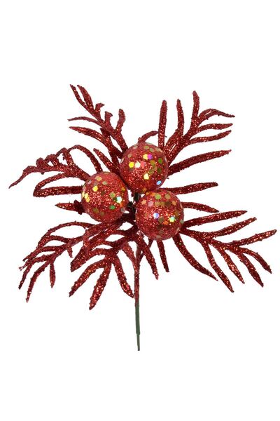 OEM Ramura Decorativa de Craciun Flori Glitter Rosu 17cm