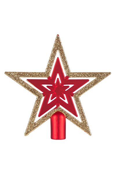 OEM Varf pentru Brad Stea Rosie Glitter Auriu 16.5cm