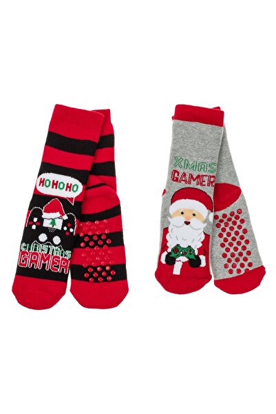 OEM Sosete Gri Negre/Rosii cu Dungi Mos Craciun Gamer Anti-slip pentru Copii ...