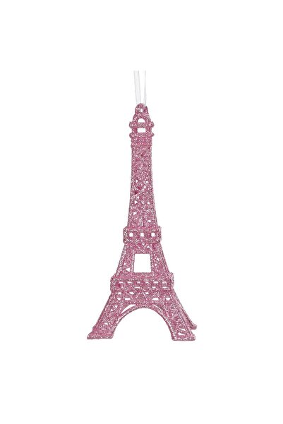 OEM Eiffel Tower Christmas Tree Ornament with Pink Glitter 6.7x15cm
