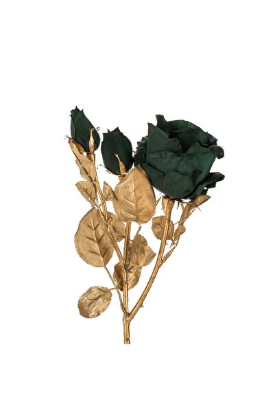 OEM Floare Artificiala de Craciun Trandafir Verde cu Tulpina Aurie 52cm