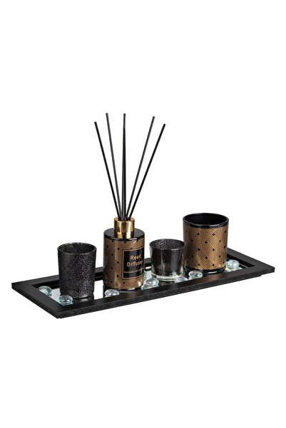 OEM Christmas Decorative Set with Mirror Base 3 Candles & Scented Oil Container 37x14cm