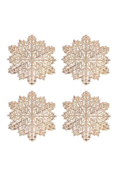OEM Christmas PVC Stand Pink Gold Snowflakes Pattern for Glasses 10cm - 4pcs
