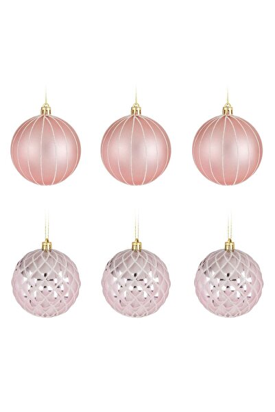 OEM Σετ ροζ χρυσών χριστουγεννιάτικων μπαλών με λευκές ρίγες και γκλίτερ διαμ...