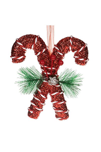 OEM Ornament Brad de Craciun Bastonase Duble din Spuma Rosie Alba Glitter Cre...