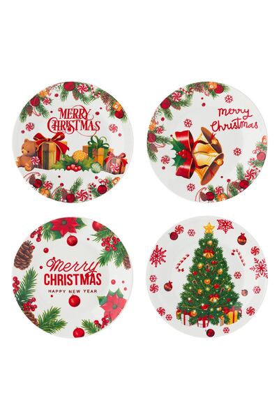 OEM Set of Porcelain Christmas Plates with "Merry Christmas" Patterns for Fru...