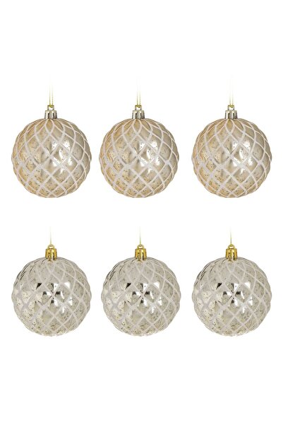 OEM Σετ από ματ μπεζ-χρυσές χριστουγεννιάτικες μπάλες με σχέδιο από γκλίτερ, ...