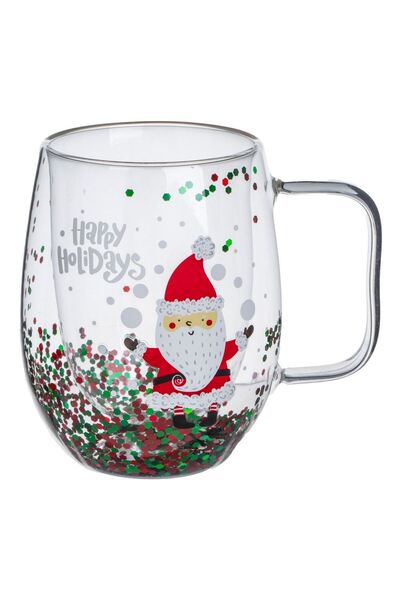 OEM Christmas Double Wall Glass Mug Confetti Santa Claus 250ml
