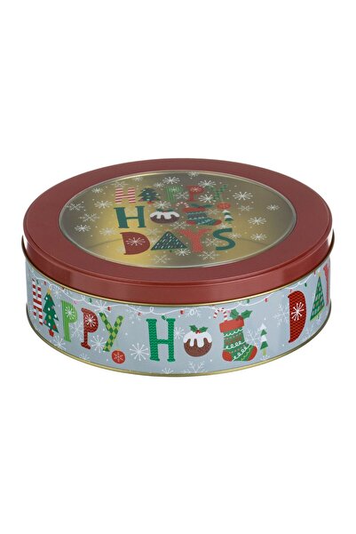 OEM Cutie Alimente Rotunda Metalica Rosie cu Model de Craciun 20x6cm