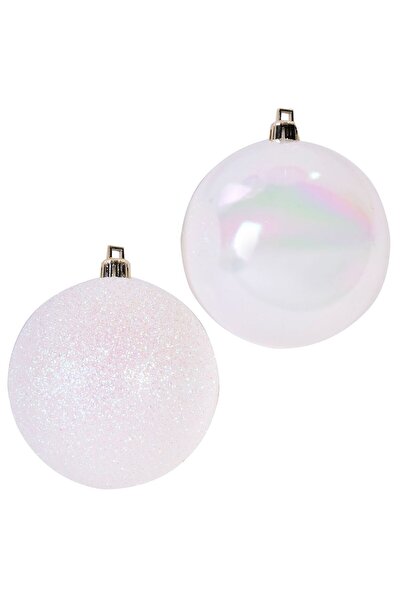 OEM Set of White Glitter Christmas Baubles Ø8cm - 12pcs