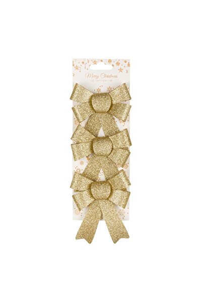OEM Decorative Christmas Gold Glitter Bows 14cm - 3pcs
