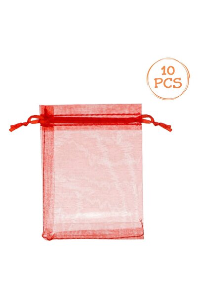 OEM Set of Red Organza Gift Bags 9x12cm - 10pcs