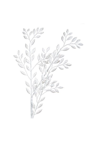 OEM Διακοσμητικό Χριστουγεννιάτικο Κλαδί με Λευκά Φύλλα με Γκλίτερ 55εκ.
