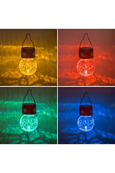 OEM Solar Christmas Lantern Transparent Hanging Globe with Red Snowflakes RGB 14cm
