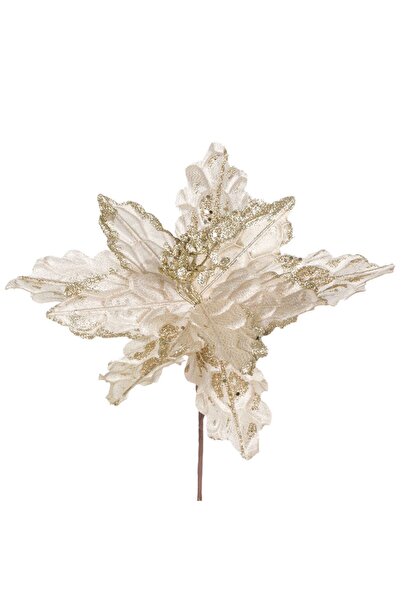 OEM Decorative Christmas Flower Beige Champagne with Glitter 20cm