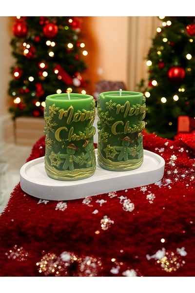 magnocandles Set de 3 lumânări de Anul Nou, farfurie de prezentare și 2 lumânări coloană