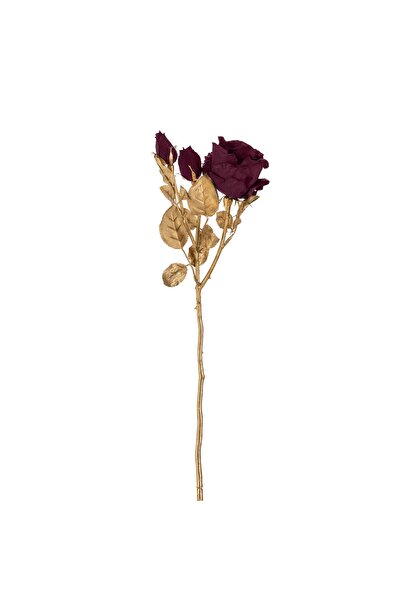 OEM Decorative Christmas Branch Burgundy Rose with Gold Stem 52cm