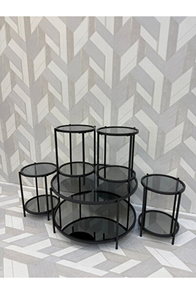 BEC24 Modern 5-piece black and smoked glass serving table set - luxurious and elegant design