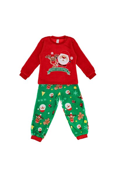 OEM Pijama de Craciun Fleece Rosie Verde cu Figurine pentru Copii 6 Ani