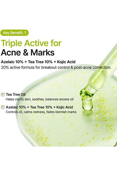 Purito Azelaic Acid 10% + Kojic & Tea Tree Serum, 30 ml – Triple Active for Breakouts & Marks