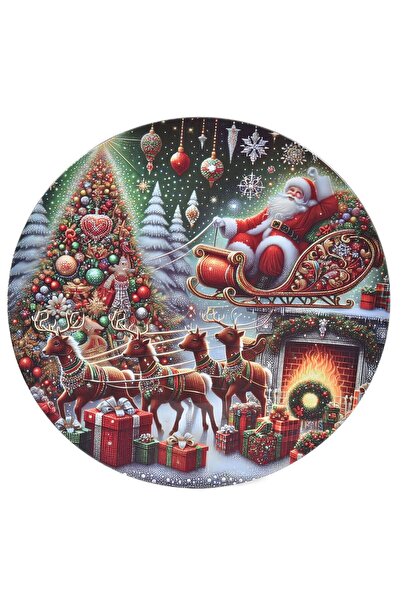 OEM Platou Decorativ Rotund din Plastic de Craciun cu Imagine Vintage Ø33cm