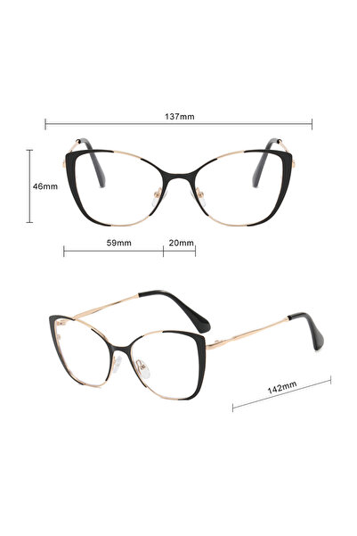 Techsuit - Anti-Blue Light Glasses Reflex PC for Women, Oversized, Metal Frame, AC Lens - Black