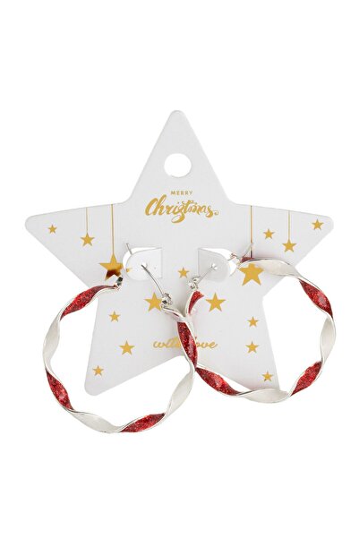 OEM Christmas Earrings Silver Color Circles with Red White Twisted Pattern