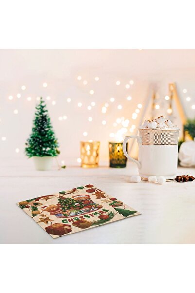 OEM Christmas Table Napkins 2-Ply Beige Bear Fir Tree "Christmas" 40x40cm - 20pcs