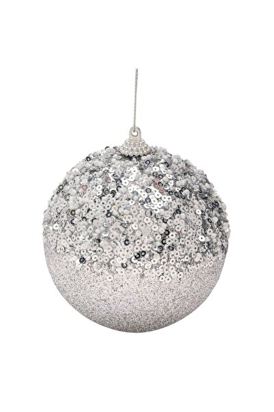 OEM Ornament Brad de Craciun Glob Argintiu Paiete Glitter Ø9cm