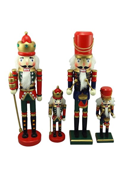 OEM Soldat Tobosar din Lemn Decorativ de Craciun cu Uniforma Albastra/Rosie 38cm