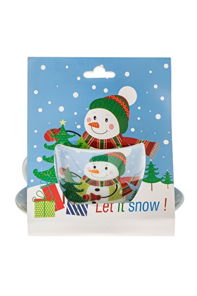 OEM Set Ceasca din Portelan de Craciun Bleu Om de Zapada Brad Cadou & Farfurie 90ml