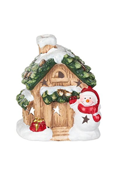 OEM Christmas Ceramic Candle House Snowman with Scarf 14x9x17cm