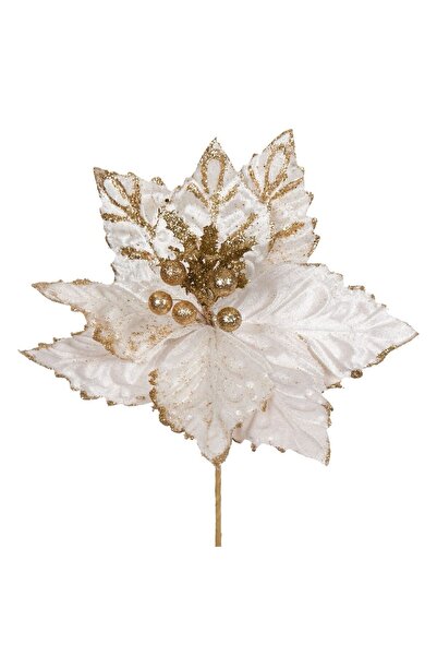 OEM Decorative Christmas Flower Ecru with Gold Glitter 29cm