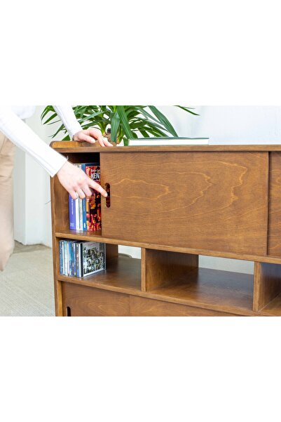 BLAN studio Ahşap Sürgü Kapaklı Büfe Çok Bölmeli Konsol İndigo (Mavi)