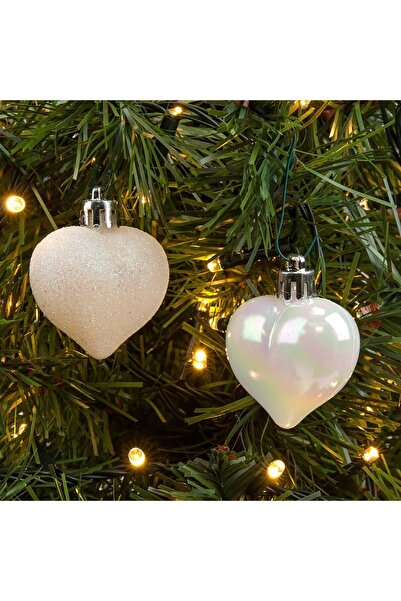 OEM Set Ornamente de Craciun Inimi Albe Irizate Mat Glitter 5cm - 6buc