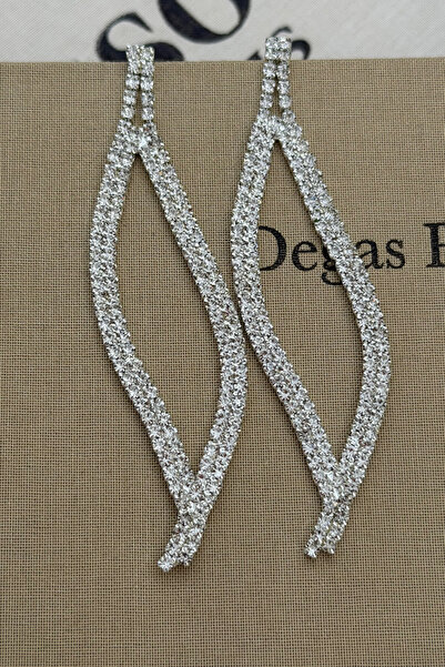 MioArt Women's Waterway Fringed Dangle Zircon Stone Silver Model Evening Dres...