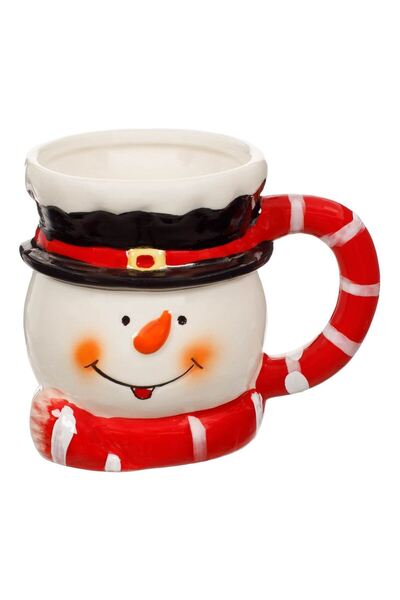 OEM 3D Christmas Mug Snowman Red Handle with Stripes 300ml