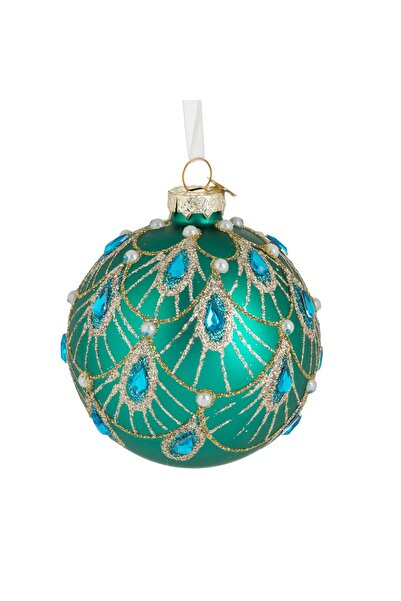 OEM Christmas Tree Ornament Matte Green Glass Globe with Pearls Ø10cm