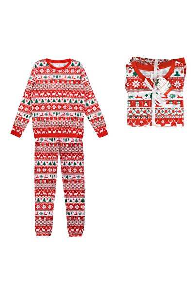 OEM Red White Jacquard Cotton Christmas Pajama Set for Women Large-XLarge
