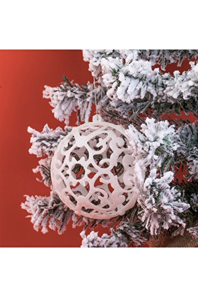 OEM Set of White Glitter Christmas Baubles Ø8cm - 6pcs