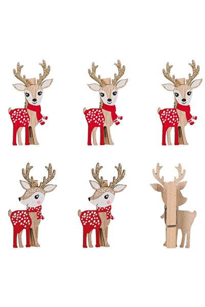 OEM Decorative Wooden Christmas Pliers Deer 6cm - 6pcs
