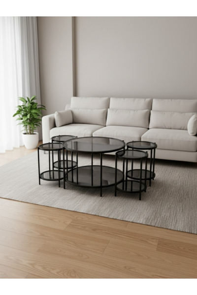 BEC24 Modern 5-piece black and smoked glass serving table set - luxurious and elegant design