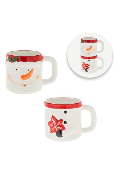 OEM Set of 3D Christmas Mugs Ecru Snowman 16.5cm - 2pcs