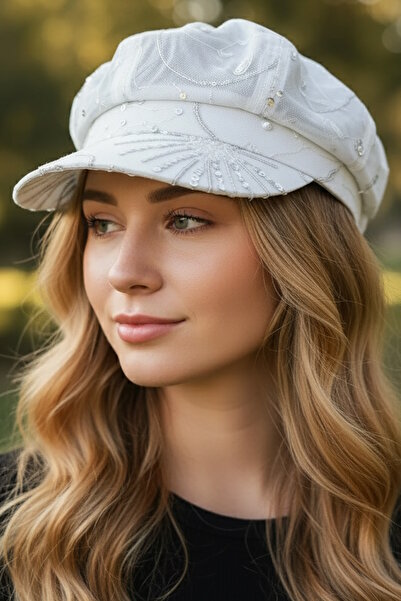 CAŞ DEKORASYON White Color Sequin Hat