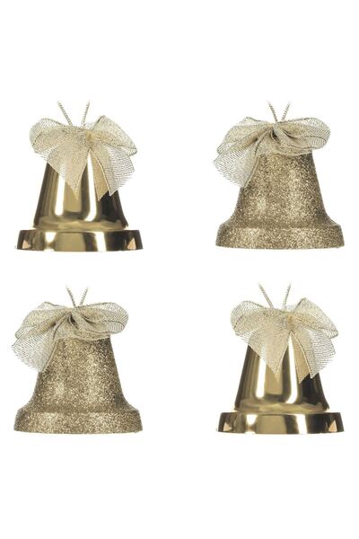 OEM Set Ornamente de Craciun Clopote Bej Stralucitoare Glitter 6cm - 4buc