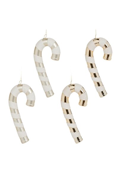 OEM Ornamente Brad de Craciun Acadele Bastonas Bej Sampanie cu Dungi Holograf...